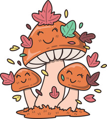 Cute Autumnal Mushroom Cartoon Illustration