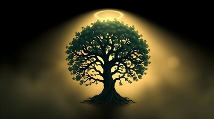 Tree of Life Illustration with Owl Symbolizing Wisdom, Growth, and Connection, Detailed Roots and Branches in Classic Nature Design Representing Knowledge, Strength, and Interconnectedness of Life.