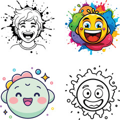 Hand drawn emoji faces with vector line art silhouette vector design