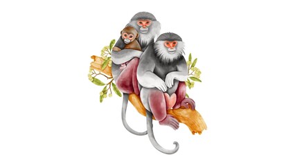 Watercolor Wildlife Monkey Illustration | Hand-Painted Primate Animal Art Nature Portrait - 1