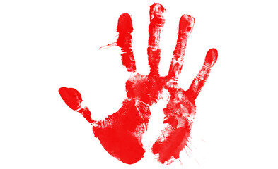 Red handprint with splatters isolated on transparent background © gowithhasan90