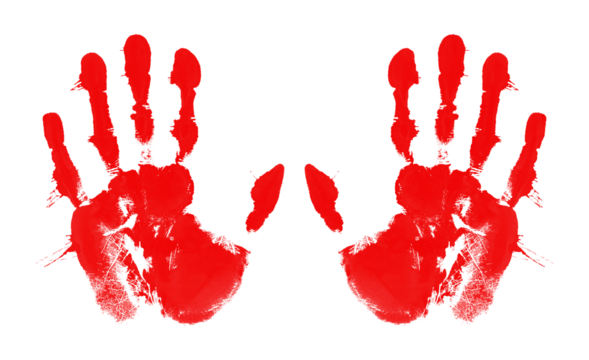 Red handprints facing isolated on transparent background