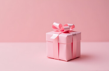 Fototapeta premium tight shot captures petite intricately wrapped pink gift box nestled soft background evoking simplicity