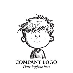 Black and White Chibi Boy Illustration with Jacket and Boots in Bold Thick Line Art Minimal Style