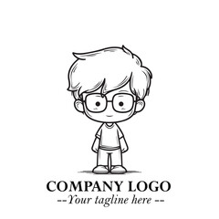 Black and White Chibi Boy Illustration with Jacket and Boots in Bold Thick Line Art Minimal Style