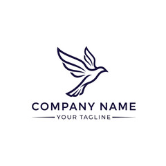 A minimalist line art logo of a flying dove, a symbol of peace and freedom, with placeholder text for a company name.