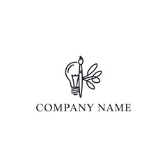 A minimalist line art logo featuring a lightbulb with a paintbrush and leaves, symbolizing creativity and ideas, with the text COMPANY NAME below.