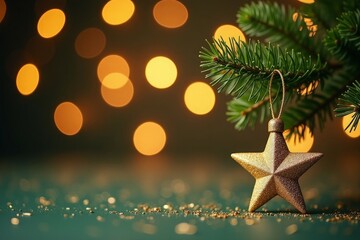 Celebrate with sparkling star ornament and festive lights