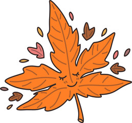 Orange Autumn Leaf Doodle Illustration