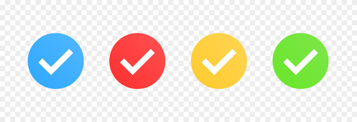 A set of multicolored checkmark icons. Identity verification icon PNG. Icons of various colors and shapes.