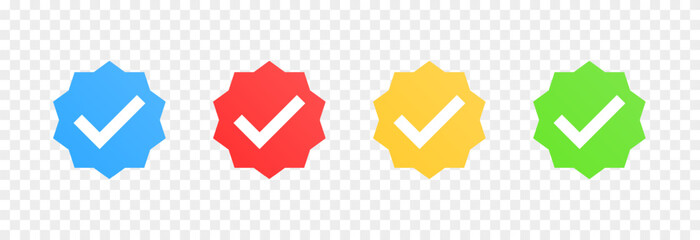 A set of multicolored checkmark icons. Identity verification icon PNG. Icons of various colors and shapes.