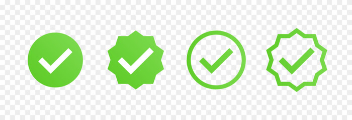 A set of green checkmark icons. Identity verification icon PNG. Icons of various colors and shapes.