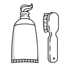 Toothbrush and oozing toothpaste tube - minimalist stippled duo for dental hygiene concepts