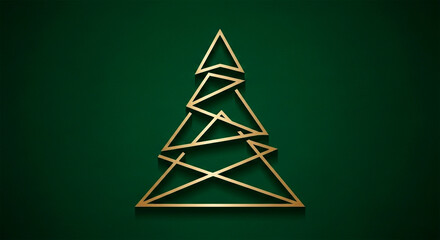 A minimalist Christmas tree formed by intersecting golden triangles against a luxurious, deep emerald green background