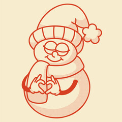 Snowman mascot making heart hands contour vector design for Christmas and love themes
