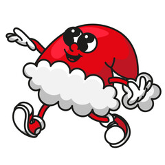 Bright red santa hat mascot with boots active retro pose festive vector design for holiday decorations