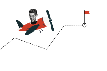 Composite trend artwork sketch image photo collage of sky clouds young man pilot plane fly moving graphics stats goal flag point business