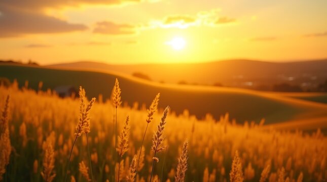 Misty morning sunrise over rolling hills with a lone tree - Powered by Adobe