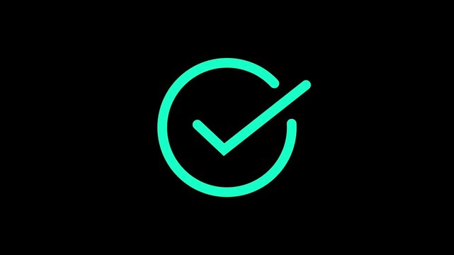 Check mark animation. check mark animation motion. Animated tick mark icon with circle loading animated on a black background approved 4k video