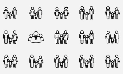 A collection of stylized family icons representing diverse family structures and relationships