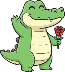Cute Cartoon Crocodile with a Rose