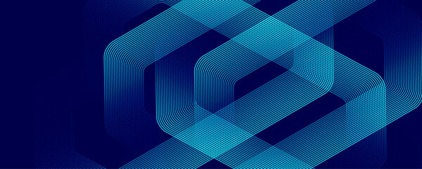 Fototapeta na wymiar Digital hexagonal blue abstract background. Digital futuristic technology concept with hexagons. Geometric stripe line art design for poster, brochure, cover, banner, website, header