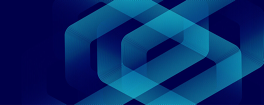 Digital hexagonal blue abstract background. Digital futuristic technology concept with hexagons. Geometric stripe line art design for poster, brochure, cover, banner, website, header