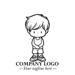 Black and White Chibi Boy Illustration with Jacket and Boots in Bold Thick Line Art Minimal Style