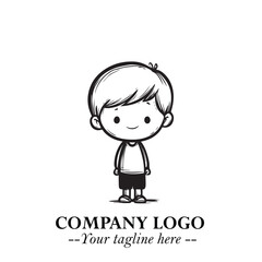 Black and White Chibi Boy Illustration with Jacket and Boots in Bold Thick Line Art Minimal Style