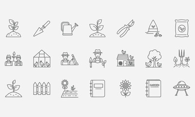 Gardening & Farming Line Icons for Agriculture and Horticulture