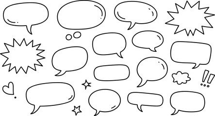 Hand drawn speech bubbles collection with comic style doodle chat frames and empty dialogue callout shapes on white background ©  Creative vectors