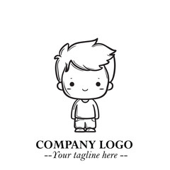 Black and White Chibi Boy Illustration with Jacket and Boots in Bold Thick Line Art Minimal Style