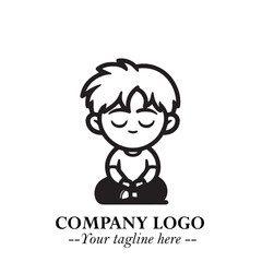 Black and White Chibi Boy Illustration with Jacket and Boots in Bold Thick Line Art Minimal Style