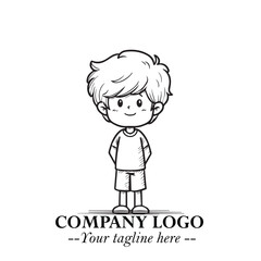 Black and White Chibi Boy Illustration with Jacket and Boots in Bold Thick Line Art Minimal Style