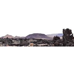 Panoramic volcanic mountain landscape with transparent background