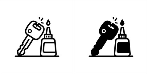 Car key repair with glue, icon set