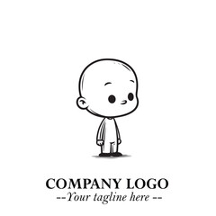 Black and White Chibi Boy Illustration with Jacket and Boots in Bold Thick Line Art Minimal Style