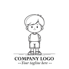 Black and White Chibi Boy Illustration with Jacket and Boots in Bold Thick Line Art Minimal Style