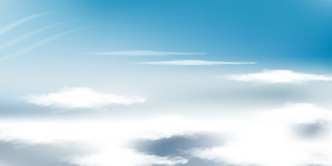 Obraz premium High nature view large white clouds on soft sky background in the morning, View of white cloudy on the plane.