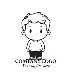 Black and White Chibi Boy Illustration with Jacket and Boots in Bold Thick Line Art Minimal Style