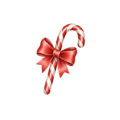 Candy Cane with Red Ribbon and Golden Glitter PNG