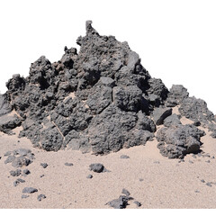 Panoramic volcanic mountain landscape with transparent background