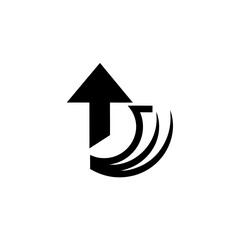 Black arrow pointing upward with curved lines behind on transparent background silhouette