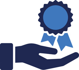 Award ribbon best quality recognition hand offering achievement excellence vector