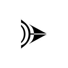 Abstract black and white arrow with curved lines art on transparent background silhouette