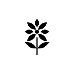 Simple black flower with stem and petal arrangement on transparent background silhouette