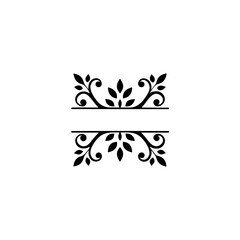Floral divider with symmetrical leaf and swirl design on transparent background silhouette