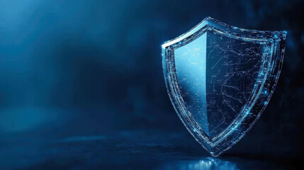 digital shield symbolizing cybersecurity and protection against online threats on a blue background