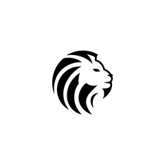 Stylized black and white lion head profile design on transparent background silhouette