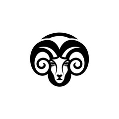 Illustration of a ram head with curled horns design on transparent background silhouette